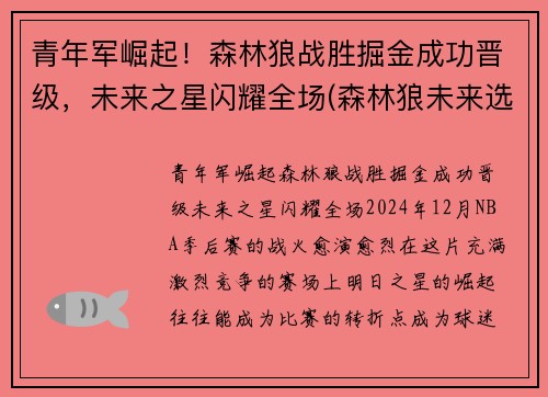 青年军崛起！森林狼战胜掘金成功晋级，未来之星闪耀全场(森林狼未来选秀权)