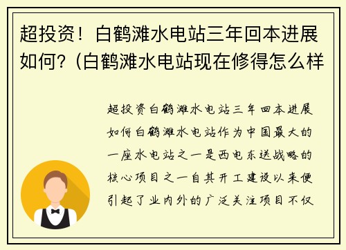 超投资！白鹤滩水电站三年回本进展如何？(白鹤滩水电站现在修得怎么样)