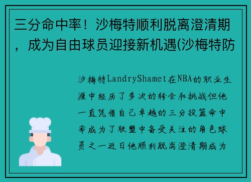 三分命中率！沙梅特顺利脱离澄清期，成为自由球员迎接新机遇(沙梅特防守怎么样)