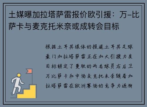 土媒曝加拉塔萨雷报价欧引援：万-比萨卡与麦克托米奈或成转会目标